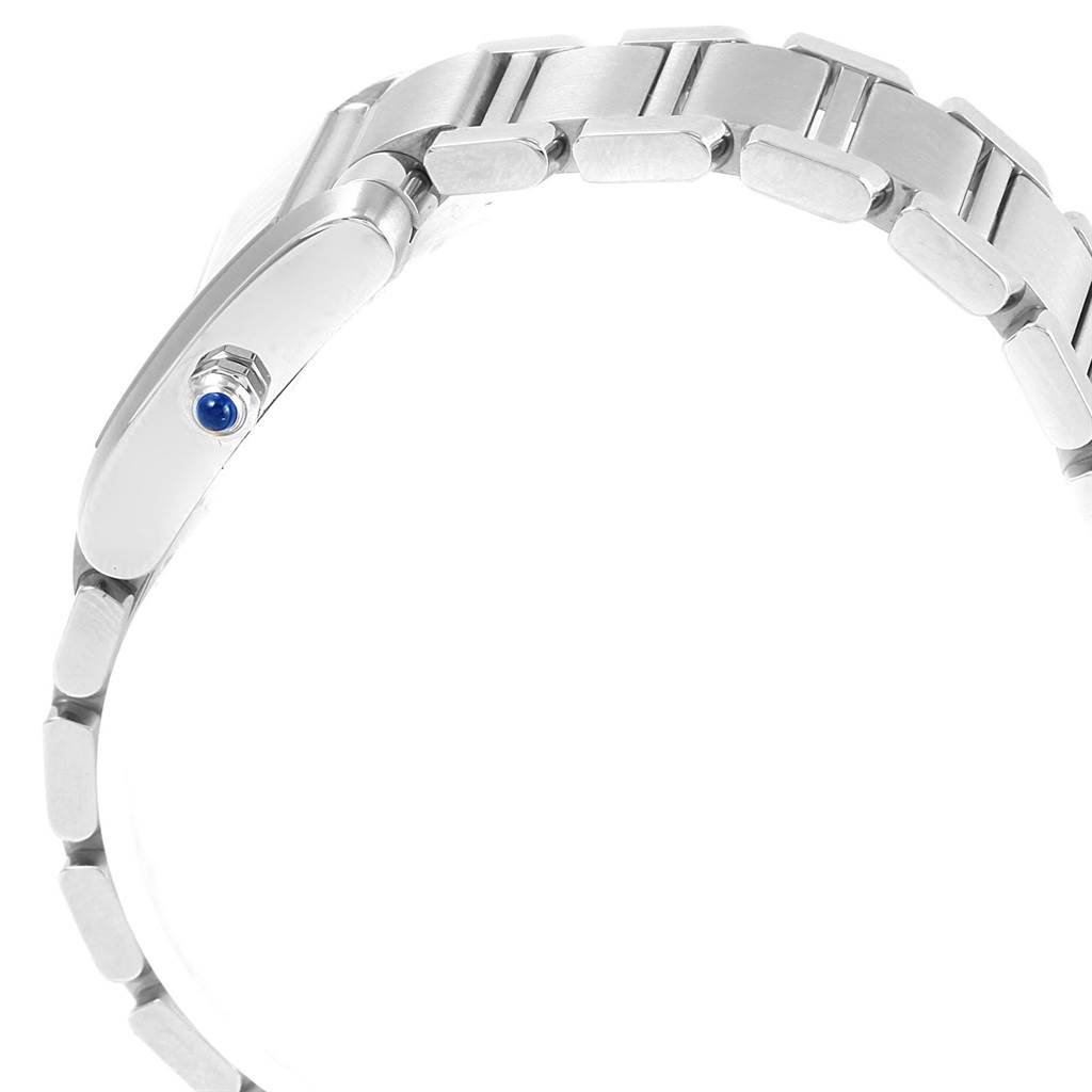 This image shows the side view and bracelet of a Cartier Tank Française watch.