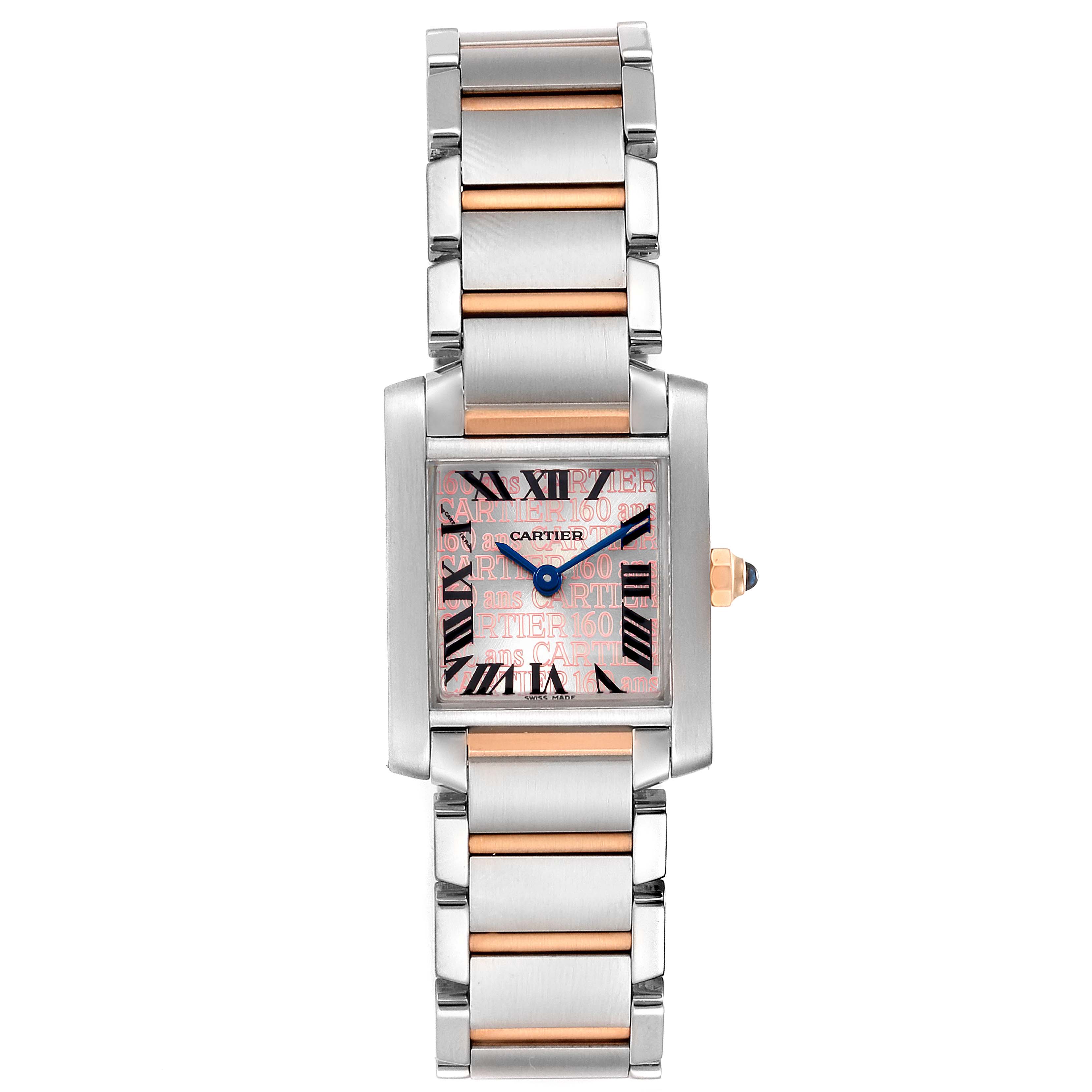 This Cartier Tank Francaise W51036Q4 Women's Steel and Gold (two tone) Silver Dial W51036Q4 Women's Steel and Gold (two tone) Silver Dial watch is shown from a direct top-down angle, highlighting its rectangular dial and two-tone metal bracelet.