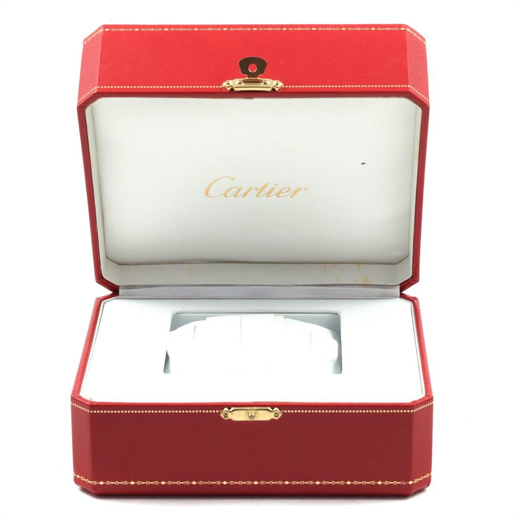 The image shows an open Cartier box for the Tank Francaise model watch placed inside.