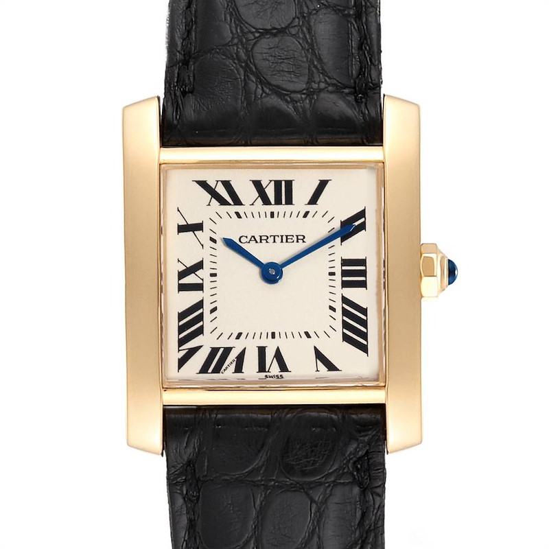 Cartier Tank Francaise Midsize Yellow Gold Black Strap Watch W50003N2 SwissWatchExpo