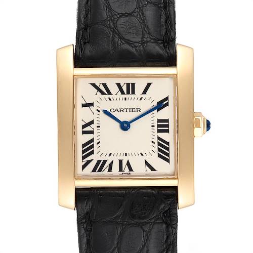 Photo of Cartier Tank Francaise Midsize Yellow Gold Black Strap Watch W50003N2