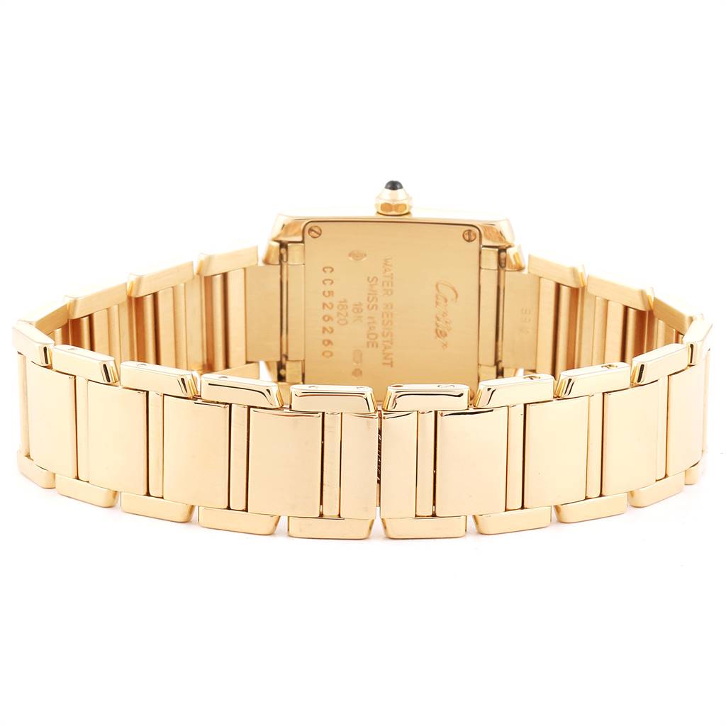 This image shows the back and bracelet of a Cartier Tank Française watch.