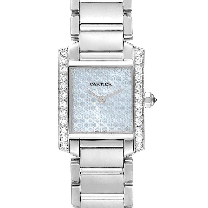 Cartier Tank Francaise White Gold Blue Dial Diamond Ladies Watch 2403 SwissWatchExpo