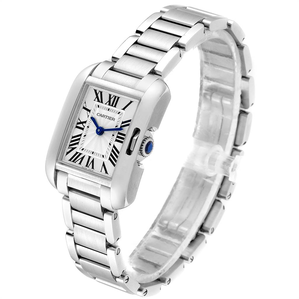 The image shows a Cartier Tank Francaise W5310022 Women's Stainless Steel Silver Dial W5310022 Women's Stainless Steel Silver Dial watch at a slight angle, highlighting the face, bezel, bracelet, and crown.