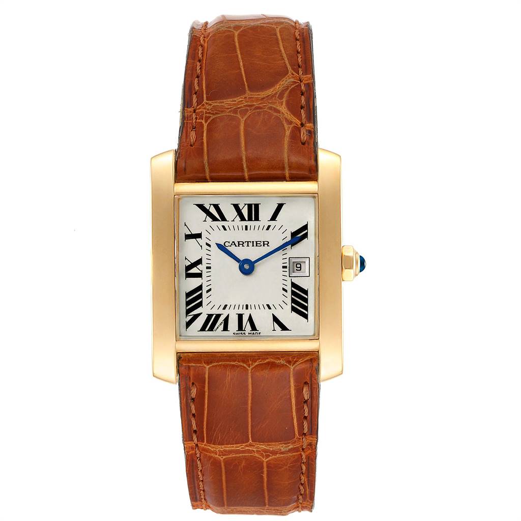 Cartier Tank Francaise Midsize Yellow Gold Brown Strap Watch W50014N2 ...