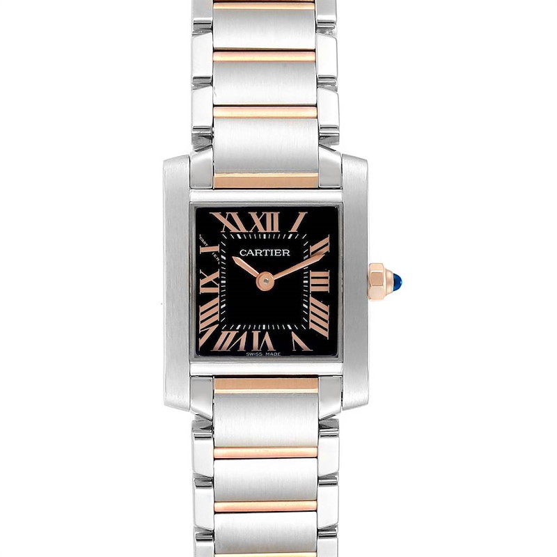 Cartier Tank Francaise Steel Rose Gold Black Dial Ladies Watch W5010001 SwissWatchExpo