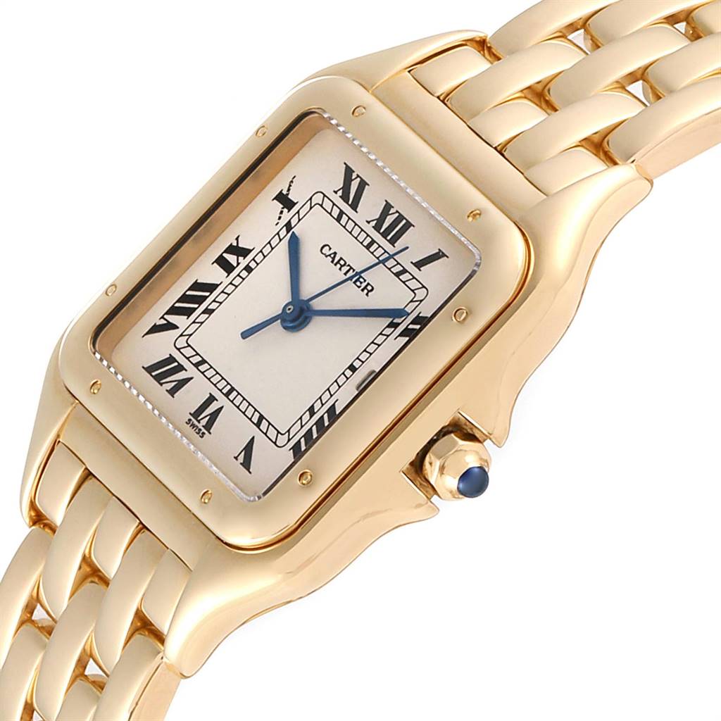 The image shows a close-up view of the Cartier Tank Francaise W25014B9 Yellow Gold Silver Dial W25014B9 Yellow Gold Silver Dial watch, highlighting the dial, case, and part of the bracelet.