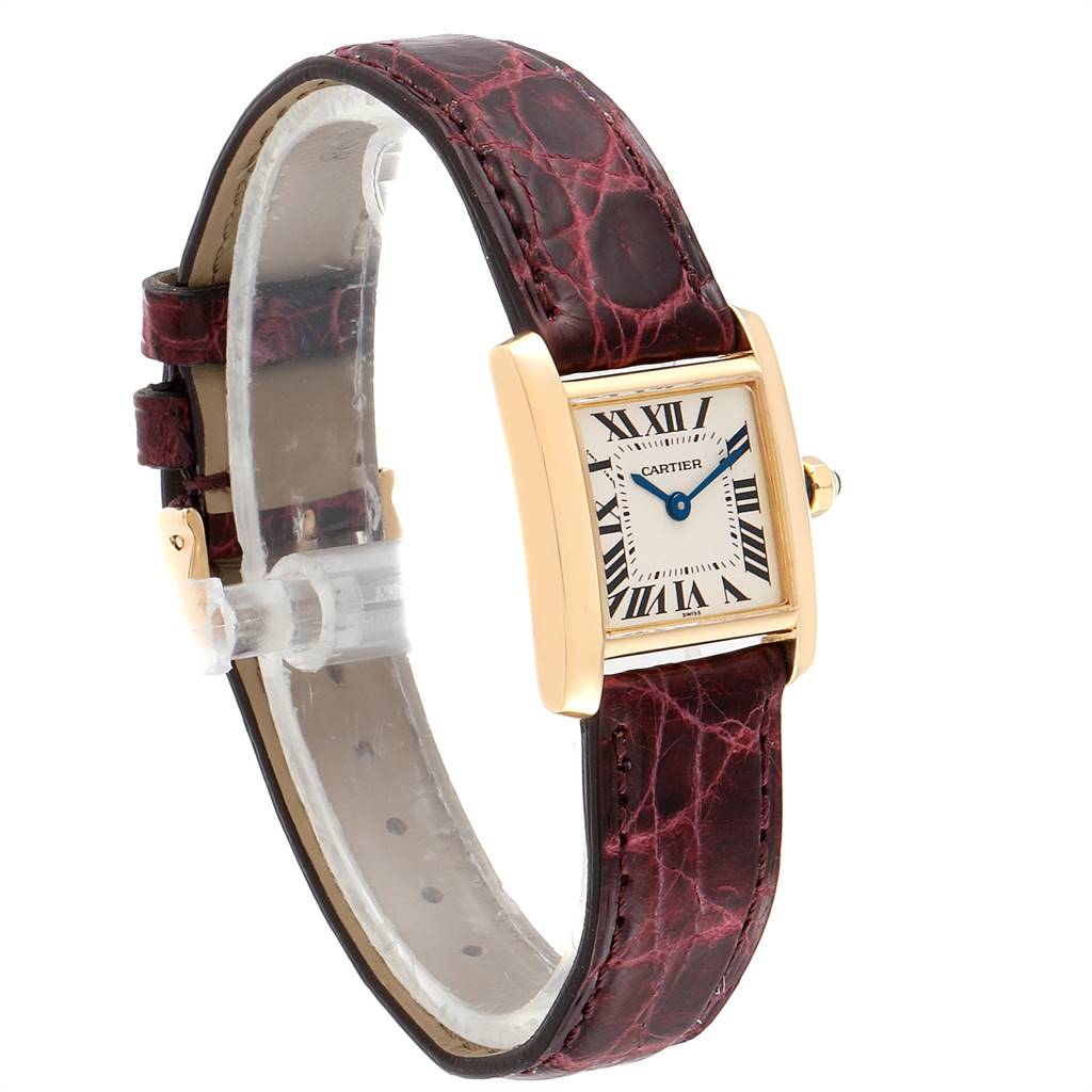 The image shows a Cartier Tank Francaise W50002N2 Women's Yellow Gold Silver Dial W50002N2 Women's Yellow Gold Silver Dial watch from a three-quarter angle, highlighting its face, straps, and side profile.