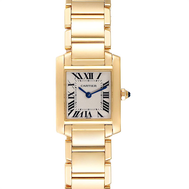 Cartier Tank Francaise Yellow Gold Blue Hands Ladies Watch W50002N2 SwissWatchExpo