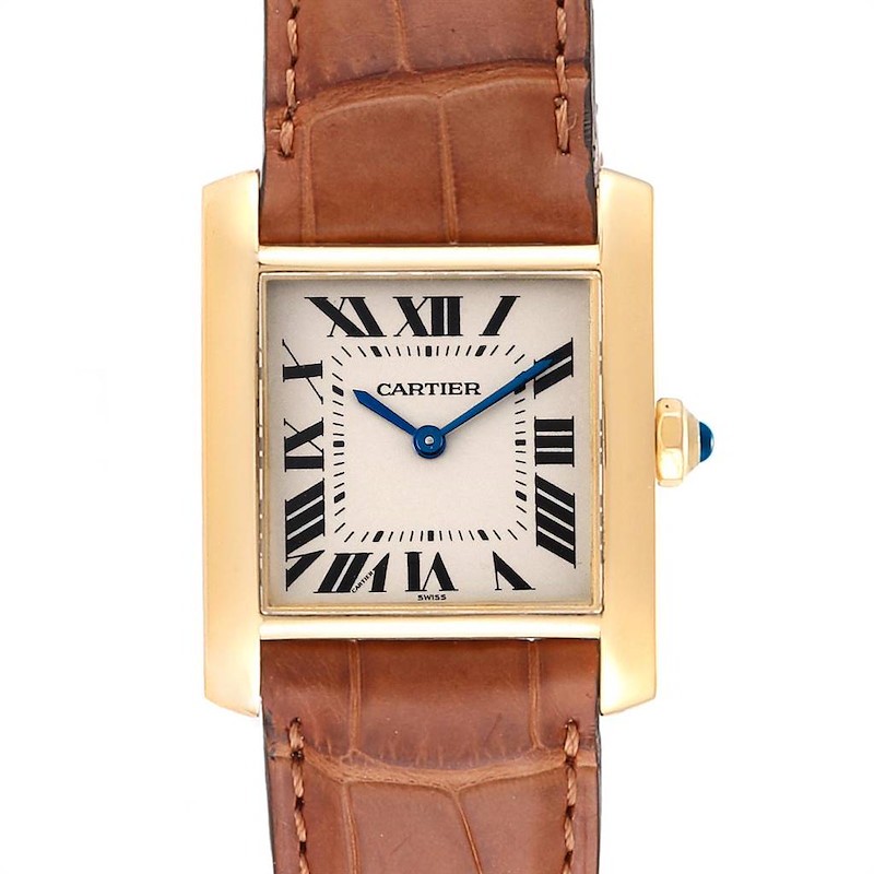Cartier Tank Francaise Midsize Yellow Gold Brown Strap Watch W50003N2 SwissWatchExpo
