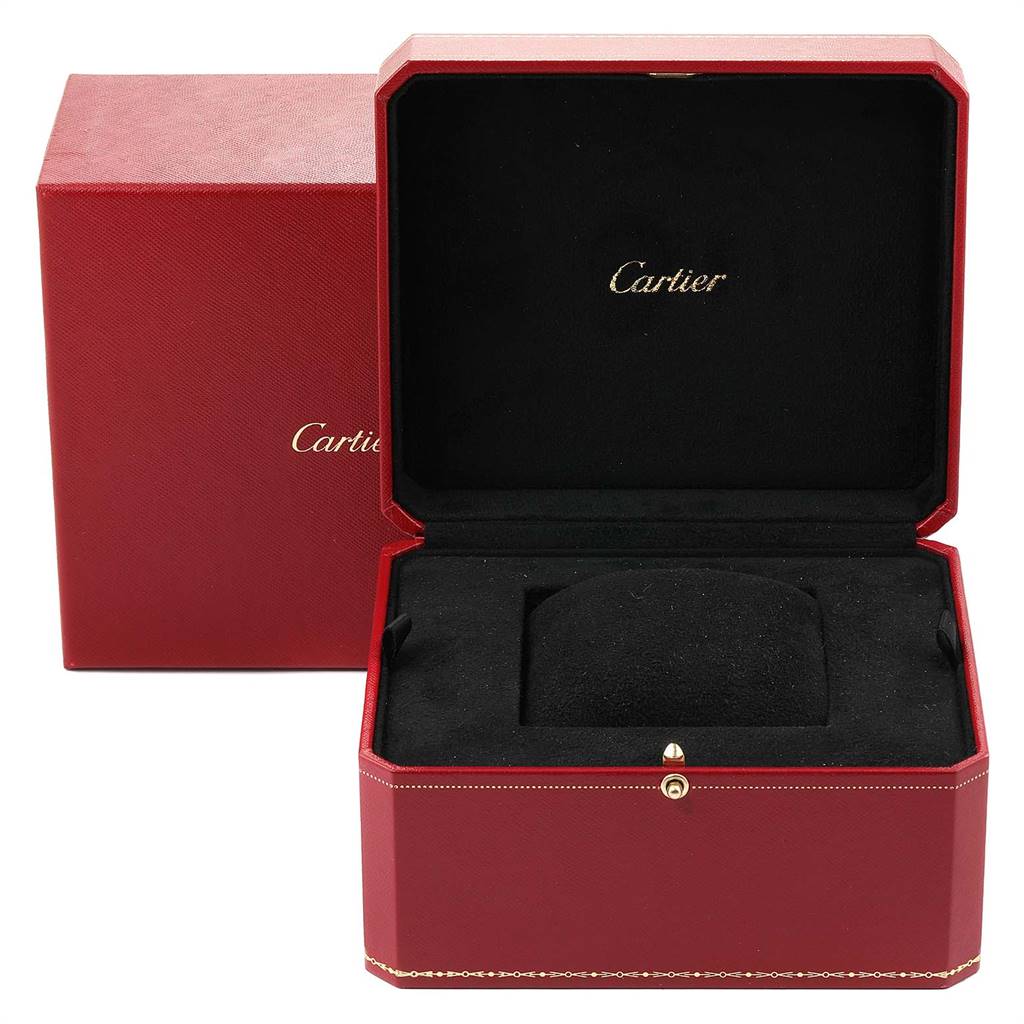 This image shows the open red presentation box for the Cartier Tank Francaise W4TA0008 Women
s Stainless Steel Silver Dial W4TA0008 Women
s Stainless Steel Silver Dial watch, with the inner velvet cushion visible.