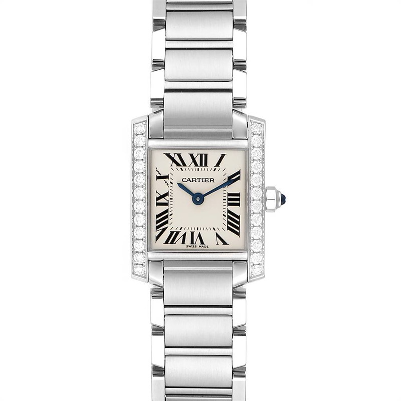 Cartier Tank Francaise Small Steel Diamond Ladies Watch W4TA0008 SwissWatchExpo