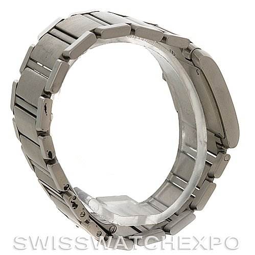 This image shows the stainless steel bracelet of a Cartier Tank Francaise W51011Q3 Women's Stainless Steel Silver Dial W51011Q3 Women's Stainless Steel Silver Dial watch from a side perspective.