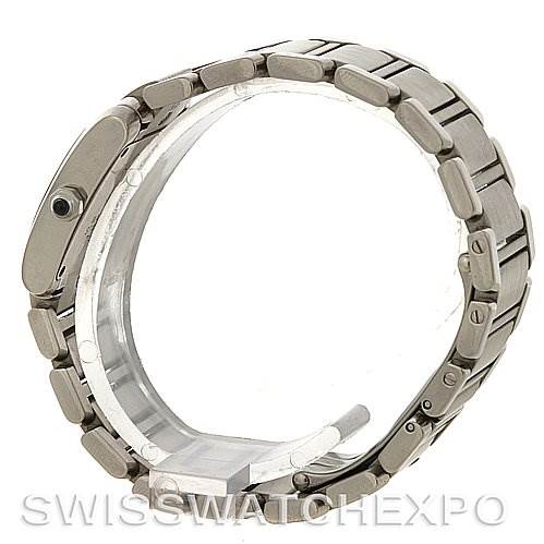 The image shows a side view of the Cartier Tank Francaise W51008Q3 Women's Stainless Steel White Dial W51008Q3 Women's Stainless Steel White Dial model, focusing on its metal bracelet and case.