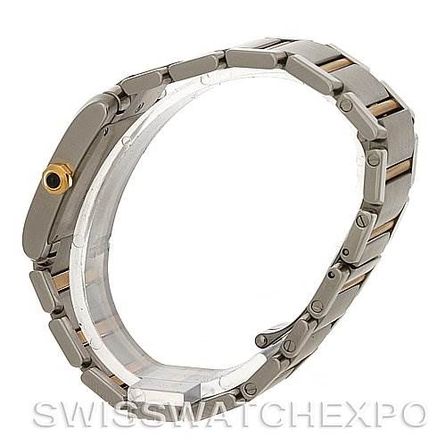 This image shows a side view of the Cartier Tank Française watch, highlighting its bracelet and case profile.