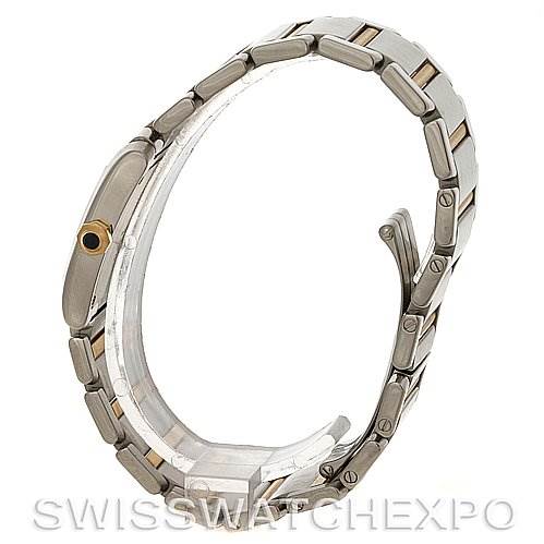 The image shows a Cartier Tank Francaise W51007Q4 Women's Steel and Gold (two tone) Silver Dial W51007Q4 Women's Steel and Gold (two tone) Silver Dial watch bracelet from a side angle, highlighting the metal links and clasp.