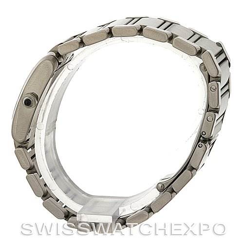 The image shows the side and bottom view of a Cartier Tank Francaise W51008Q3 Women's Stainless Steel Silver Dial W51008Q3 Women's Stainless Steel Silver Dial watch, highlighting the bracelet and the side profile of the case.