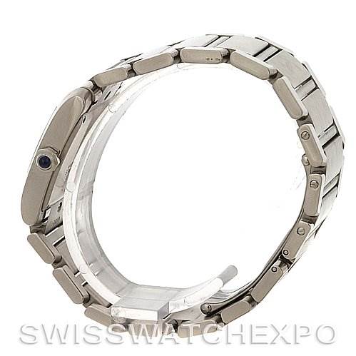 The image shows a side view of the Cartier Tank Francaise W51011Q3 Women's Stainless Steel Silver Dial W51011Q3 Women's Stainless Steel Silver Dial watch, focusing on its metal bracelet and side profile.