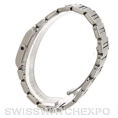 This image shows a side view of the Cartier Tank Francaise W51011Q3 Women's Stainless Steel Silver Dial W51011Q3 Women's Stainless Steel Silver Dial watch, highlighting the bracelet and case.