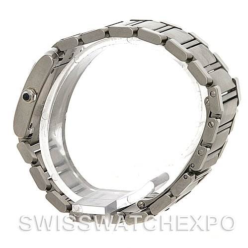 This image shows a side angle of the bracelet and clasp of a Cartier Tank Française watch.