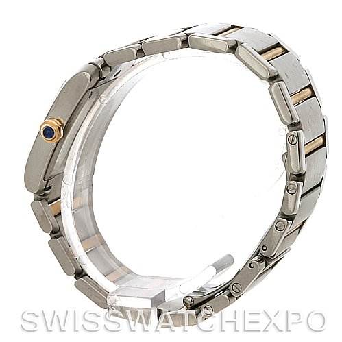This image shows a side view of a Cartier Tank Francaise W51012Q4 Women's Steel and Gold (two tone) Silver Dial W51012Q4 Women's Steel and Gold (two tone) Silver Dial watch, focusing on its bracelet and case details.