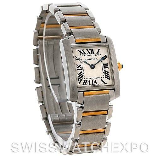 The image shows a Cartier watch, not a Rolex Yacht-Master W51007Q4 Men's Stainless Steel Silver Dial W51007Q4 Men's Stainless Steel Silver Dial model, displayed at an angled side view focusing on the face and bracelet.