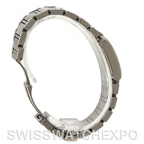 The image shows a side profile of the Cartier Tank Française watch, highlighting its bracelet and case from one side.