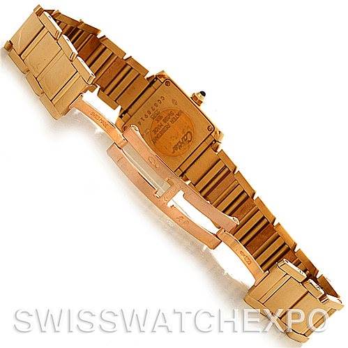 The image shows the back and bracelet of a Cartier Tank Francaise W50002N2 Women's Yellow Gold Silver Dial W50002N2 Women's Yellow Gold Silver Dial watch, highlighting the case back and folding clasp.