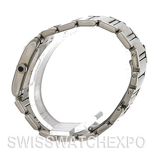 The image shows a side view of a Cartier Tank Francaise W51011Q3 Women's Stainless Steel Silver Dial W51011Q3 Women's Stainless Steel Silver Dial watch, highlighting its bracelet and case profile.