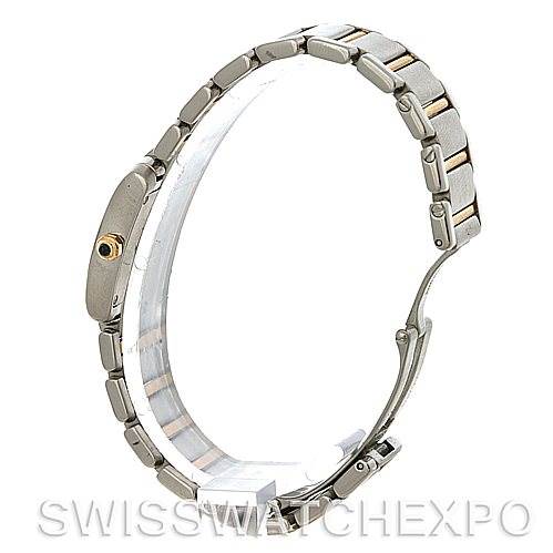 This Cartier Tank Francaise W51007Q4 Steel and Gold (two tone) Silver Dial W51007Q4 Steel and Gold (two tone) Silver Dial watch is shown from a side angle emphasizing the bracelet and side profile of the case.