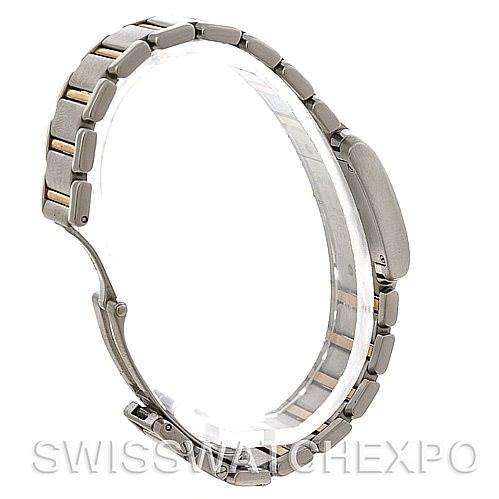This image shows the side profile of a Cartier Tank Française watch, highlighting its bracelet and clasp.