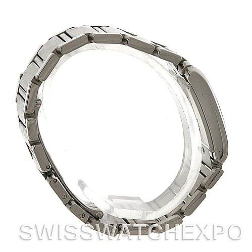 The image shows a side view of the Cartier Tank Francaise W51011Q3 Women's Stainless Steel Silver Dial W51011Q3 Women's Stainless Steel Silver Dial watch, highlighting its metal bracelet and bezel.