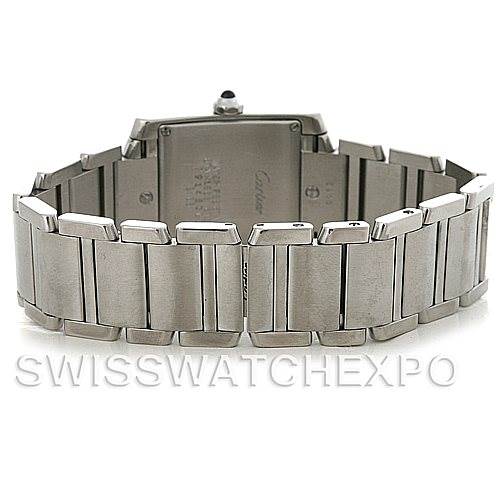 The image shows the back view of the bracelet and case of a Cartier Tank Francaise W51011Q3 Women's Stainless Steel Silver Dial W51011Q3 Women's Stainless Steel Silver Dial watch.