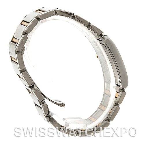 The image shows a side profile of the bracelet and clasp of a Cartier Tank Française watch.