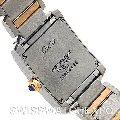 This image shows the back case and bracelet of a Cartier Tank Francaise Women's Steel and Gold (two tone) Silver Dial Women's Steel and Gold (two tone) Silver Dial watch.