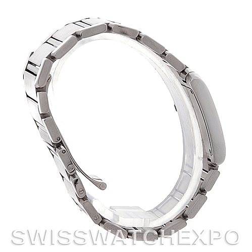 This image shows a side view of the Cartier Tank Francaise Women's Stainless Steel Silver Dial Women's Stainless Steel Silver Dial watch, highlighting the metal bracelet and clasp.