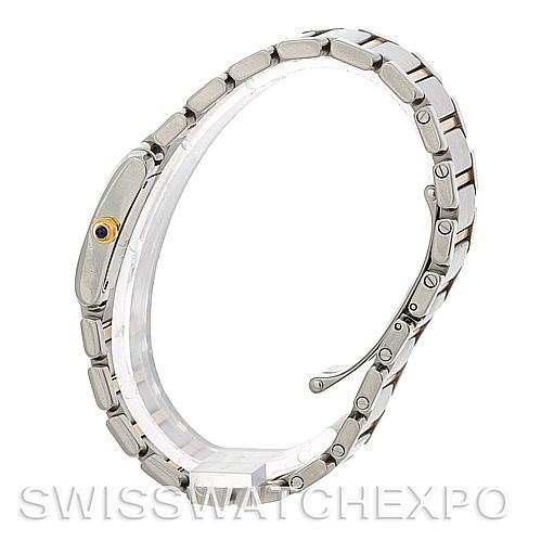 The image shows a side view of the Tank Francaise watch by Cartier, highlighting the bracelet and profile.