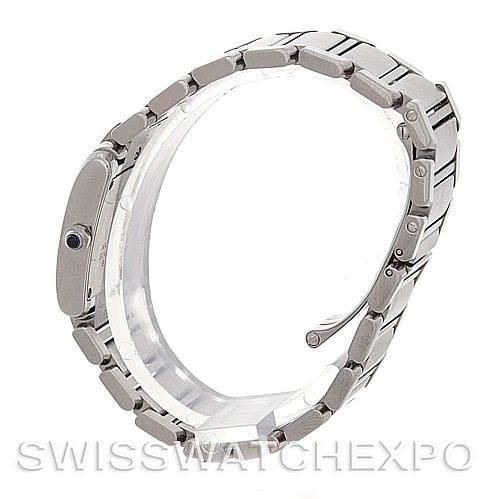 The image shows a side view of the Cartier Tank Francaise W51008Q3 Women's Stainless Steel White Dial W51008Q3 Women's Stainless Steel White Dial watch, focusing on its bracelet and clasp details.