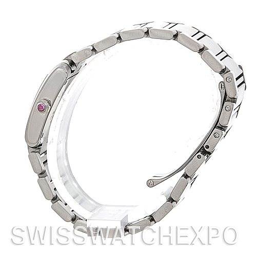 The image shows a side profile of the band and clasp of a Cartier Tank Francaise W51028Q3 Women's Stainless Steel Mother of Pearl Dial W51028Q3 Women's Stainless Steel Mother of Pearl Dial watch.