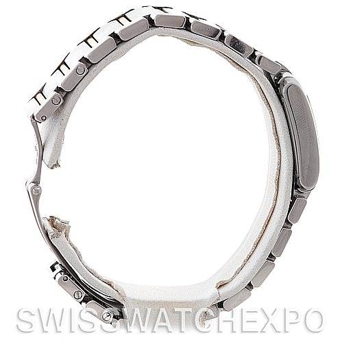 The image shows a side profile view of a Cartier Tank Francaise W51007Q4 Women's Steel and Gold (two tone) Silver Dial W51007Q4 Women's Steel and Gold (two tone) Silver Dial watch, focusing on its bracelet and clasp.