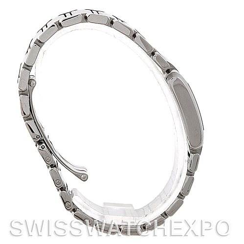 Side view of the Cartier Tank Française watch showing its bracelet and clasp mechanism.