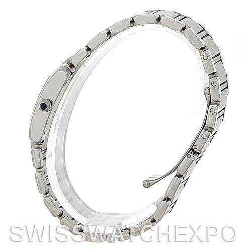 This image shows a side view of the Cartier Tank Francaise W51008Q3 Women's Stainless Steel White Dial W51008Q3 Women's Stainless Steel White Dial watch, focusing on its metal bracelet and side profile.