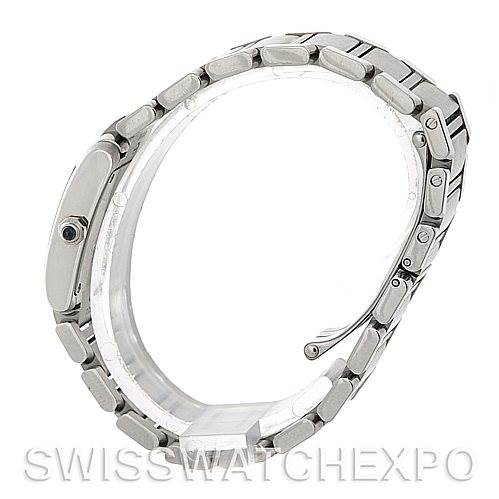 This is a Cartier Tank Francaise W51008Q3 Women's Stainless Steel White Dial W51008Q3 Women's Stainless Steel White Dial watch shown from a side angle, focusing on the bracelet and case profile.