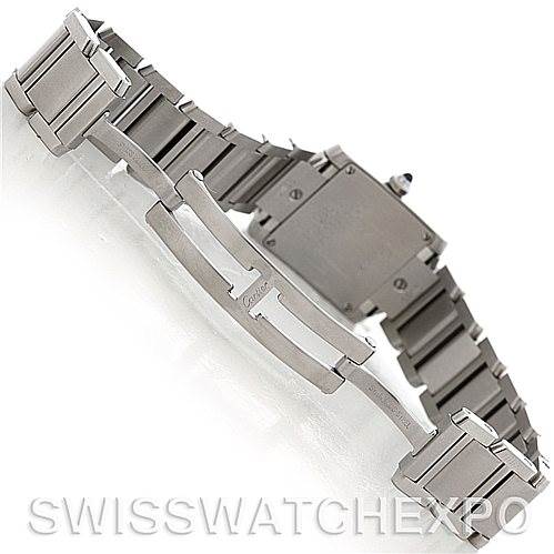 This image shows the back and clasp of a Cartier Tank Francaise W51008Q3 Women's Stainless Steel White Dial W51008Q3 Women's Stainless Steel White Dial watch.