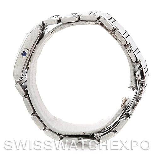 The Cartier Tank Francaise W51011Q3 Women
s Stainless Steel Silver Dial W51011Q3 Women
s Stainless Steel Silver Dial watch is shown from the side, displaying its bracelet and the watch
s profile.