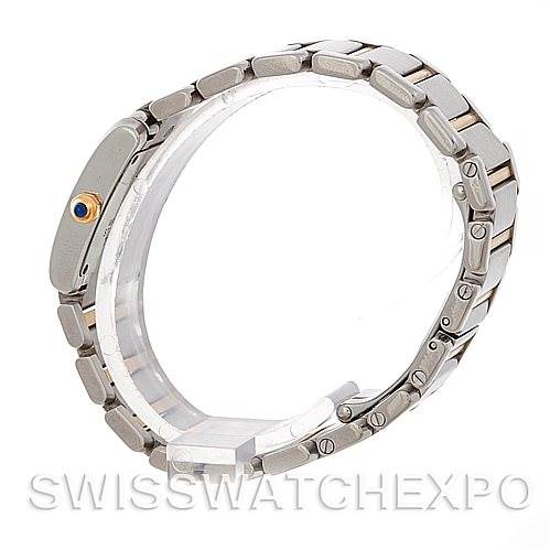 The image shows a side view of the Cartier Tank Francaise W51007Q4 Women's Steel and Gold (two tone) Silver Dial W51007Q4 Women's Steel and Gold (two tone) Silver Dial watch, highlighting its metal bracelet and clasp.