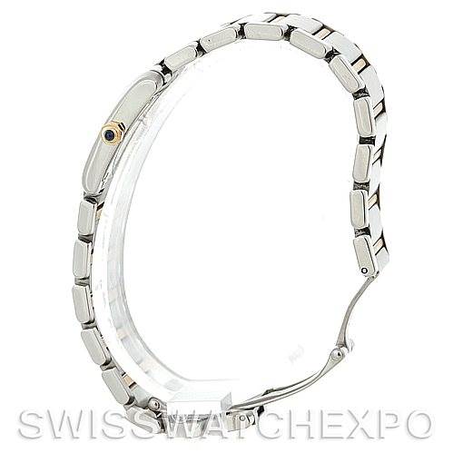 The image shows a side view of a Cartier Tank Francaise W51007Q4 Women's Steel and Gold (two tone) Silver Dial W51007Q4 Women's Steel and Gold (two tone) Silver Dial model watch, highlighting the bracelet and the side case with a crown.