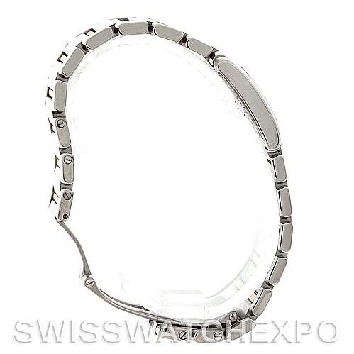 The image shows a side profile view of the bracelet and clasp of a Tank Francaise watch by Cartier.