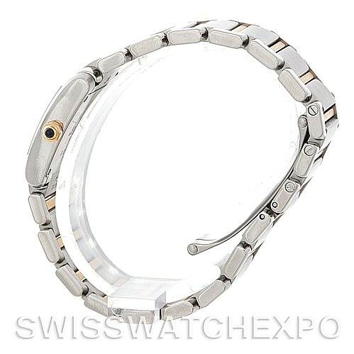This image shows a side view of the Cartier Tank Francaise W51007Q4 Women's Steel and Gold (two tone) Silver Dial W51007Q4 Women's Steel and Gold (two tone) Silver Dial watch, highlighting its band and case with the clasp partially open.