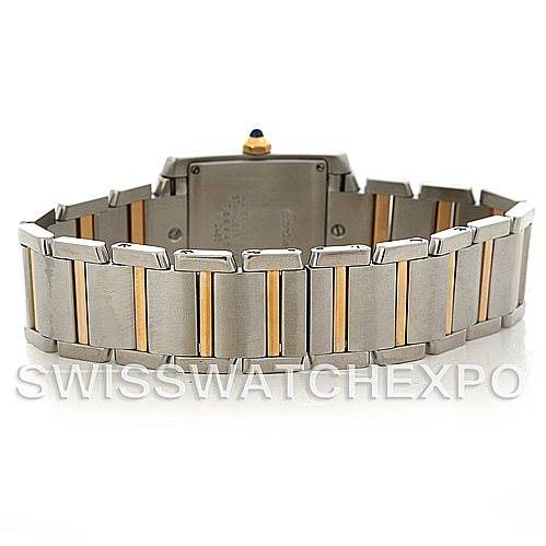 The image shows the back view of the bracelet and case of a Cartier Tank Francaise W51012Q4 Women's Steel and Gold (two tone) Silver Dial W51012Q4 Women's Steel and Gold (two tone) Silver Dial model watch.